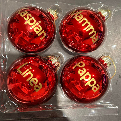 Julekule med navn 8cm Burgunder rød